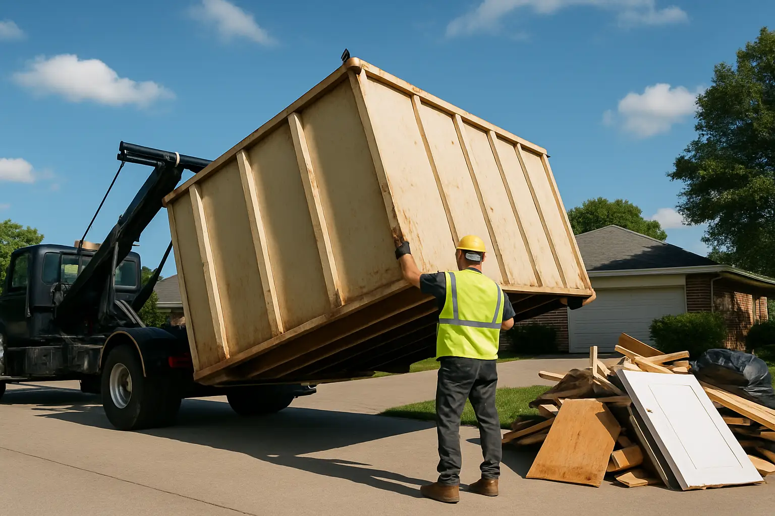 Junk removal crew loading furniture